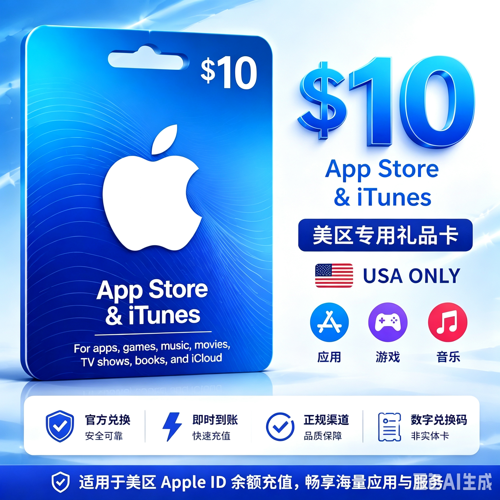 $10 App Store礼品卡｜Apple Gift Card｜苹果10美元充值卡